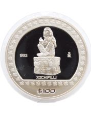 1992 Mexico 100 pesos Xochipilli proof silver coin