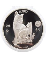 1998 Mexico $5 Peso Lobo Canis Lupus 1 oz Silver Coin Proof