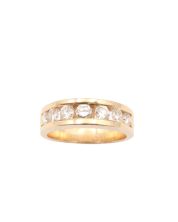 1.28ct 7 diamonds SI-2 G/H 14K yellow gold ring Size-9