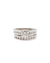 1.16ct tcw Diamonds Engagement and Wedding band 14K white gold set 