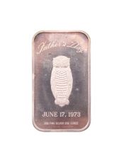 1973 FATHER'S DAY 1oz .999 Silver Bar Wise Owl Blank Reverse