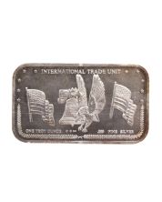 Vintage International Trade Unit Eagle Bell Flags 1 oz .999 Silver Art Bar