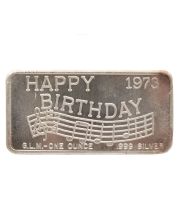 1973 1 oz Happy Birthday 999 Pure Silver Art Bar GLM Great Lakes Mint