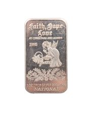 1985 National Mint Faith Hope Love at Christmas 1 oz Silver Art Bar 