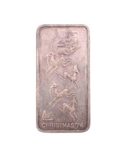 1974 PMP Christmas Silver Art Bar 1 oz 480 grains Fine Silver Art Bar #01565