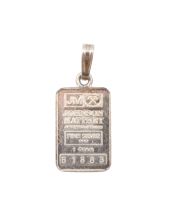 1 gram Johnson Matthey JM 1 One Gram .999 Fine Silver Bullion Bar Pendant