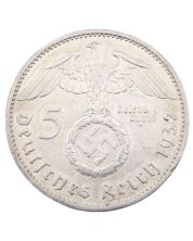 1937 A Germany 5 mark 3rd Reich silver coin EF