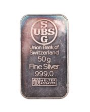 Vintage UBS Union Bank Of Switzerland 50g .999 Silver Bar - 125th Anniversary