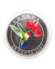 2007 Canada 25 cent Birds of Canada: Ruby-Throated Hummingbird - Coloured Coin