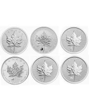 6x Canada 1 oz Pure Silver Maple Leafs 6 Privy Marks 2016 and 2017 Reverse Proof