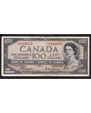 1954 Canada $100 Devils Face note BC35a A/J 0443953 F small margin tears ink