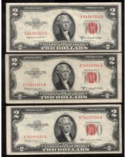 25 X 1953 USA RED SEAL $2 notes Series 1953 A B C FR-1500-01-02-03 VF to VF+