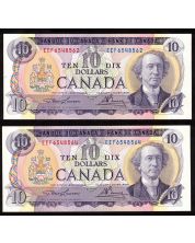 2x 1971 Canada $10 notes Lawson Bouey EEF6548562 & 6548564 CH UNC