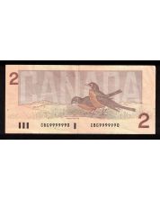 1986 Canada $2 banknote Theissen Crow CBG99999990 VF