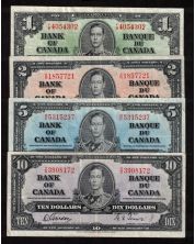 1937 Canada $1 $2 $5 $10 banknote set all Gordon Towers all nice VF