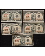 5x 1923 Canada 25 Cent banknotes Campbell Clark 5-different check letters all F+