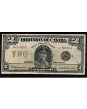 1923 Canada $2 banknote black seal-3 Sellar Campbell U-019588 F+ margin tears