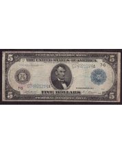 1914 $5 Chicago Federal Reserve Note 7G Burke Houston G74921274A F+