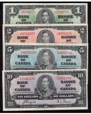 1937 Canada $1 $2 $5 $10 banknote set all Coyne Towers all nice VF