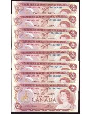 8x 1974 Canada $2 dollar banknotes replacement *RE6620639-46