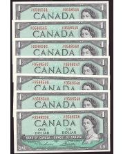 7x 1954 Canada $1 consecutive banknotes CH UNC63 EPQ