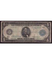 1914 $5 St. Louis Federal Reserve Note 8H Burke Houston H30912734A VG