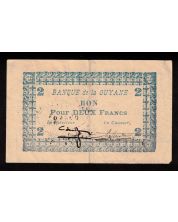 French Guiana 2 Francs banknote (1942) FINE+