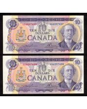 2x 1971 Canada $10 banknotes Lawson Bouey VA 6597497-98 Choice UNC