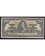 1937 Canada $20 banknote Gordon Towers H/E0419696 BC-25b F+