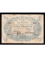 French Guiana 5 francs banknote F reverse fold lines