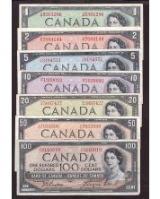 1954 Canada bank note set $1 $2 $5 $10 $20 $50 $100 7-notes F-VF+