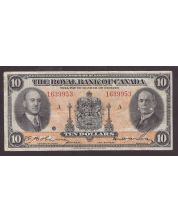 1935 Royal Bank of Canada $10 banknote large signature SN1639953 nice VF