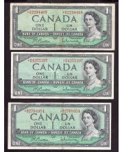 3x 1954 Canada $1 replacement notes Beattie Rasminsky all three notes *B/M FINE