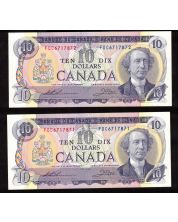 2x 1971 Canada $10 consecutive notes Thiessen Crow FDC6717871-72 CH UNC