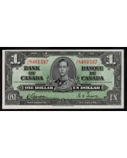 1937 Canada $1 banknote Gordon Towers J/L 8481537 very nice Choice AU