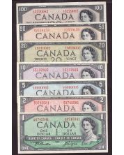 1954 Canada bank note set $1 $2 $5 $10 $20 $50 $100 7-notes F-VF+