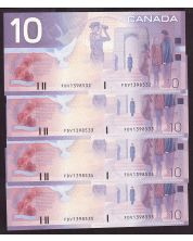 4x 2000 Canada $10 consecutive notes Knight Theissen FDV1398532-35 CH UNC