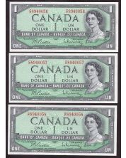 3x 1954 Canada $1 consecutive notes Beattie Rasminsky C/P8940056-58 CH UNC+