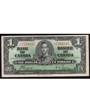 1937 Canada $1 banknote Coyne Towers K/N 7264247 AU