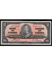 1937 Canada $2 banknote Coyne Towers J/R 9741635 nice EF+