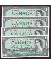 4x 1954 Canada $1 consecutive notes Beattie Rasminsky J/O0274101-04 CH UNC+