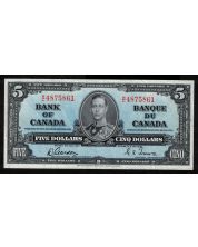 1937 Canada $5 banknote Gordon Towers W/C 4875861 nice EF+