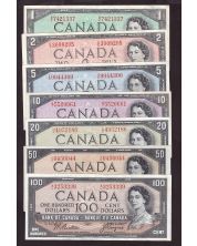 1954 Canada bank note set $1 $2 $5 $10 $20 $50 $100 7-notes VF or better