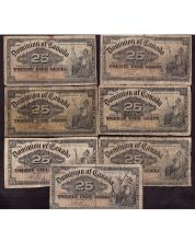 7x Canada 1900 25 cents banknotes Bolville DC-15b AG/G 