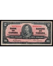 1937 Canada $2 banknote Gordon Towers N/B 0856204 nice EF+