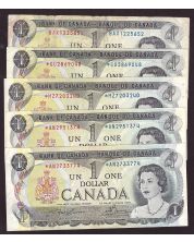 5x 1973 Canada replacement banknotes BAX *AN x2 *MZ *GU circulated