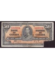 1937 Canada $50 banknote Coyne Towers B/H4839224 missing corner