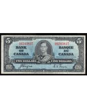 1937 Canada $5 banknote Coyne Towers H/S 6243837 nice VF