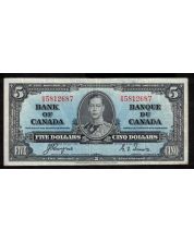 1937 Canada $5 banknote Coyne Towers H/S 5812687 nice VF+