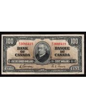 1937 Canada $100 banknote Gordon Towers B/J 3686418 very nice VF+